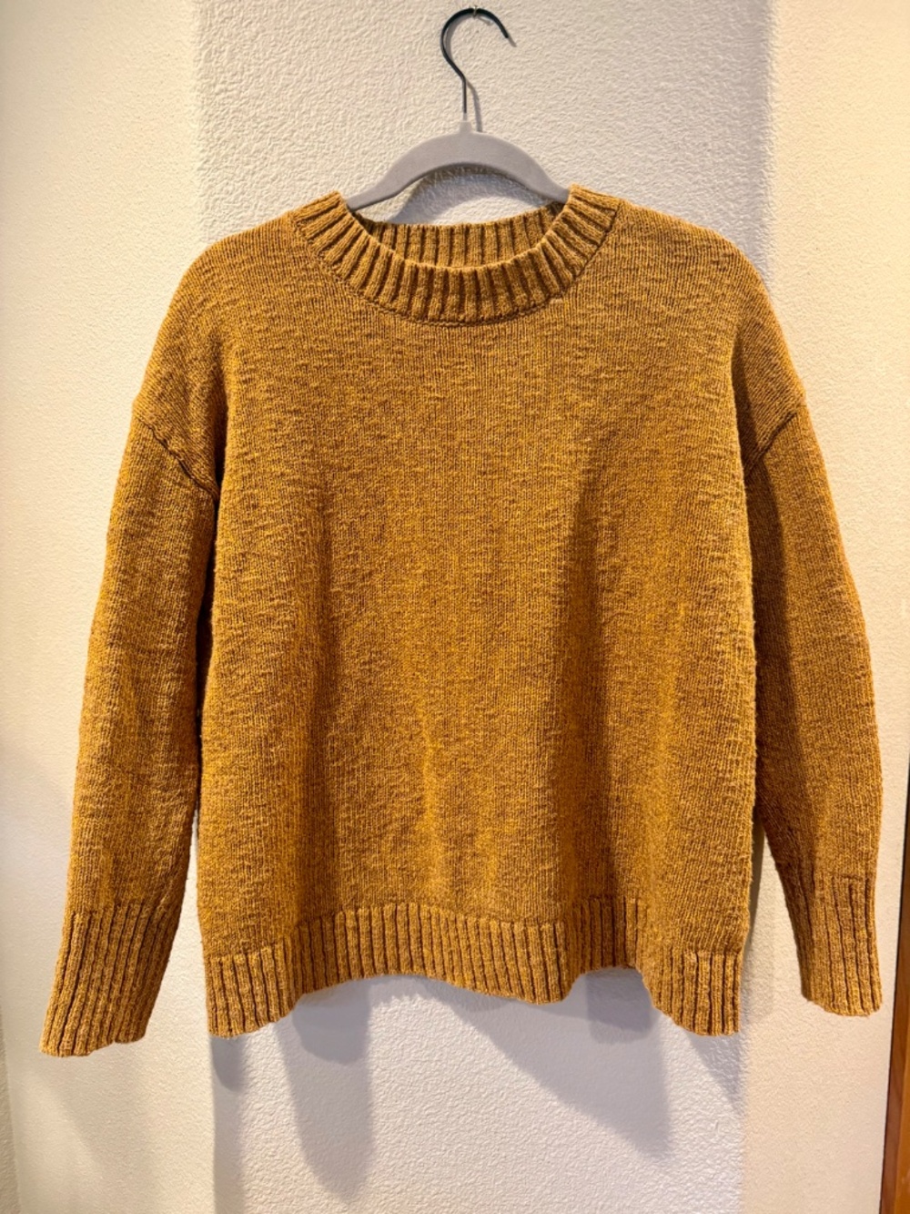 L.L. Bean Marled Knit Pullover Sweater Drop Shoulder Yellow Gold Large GUC